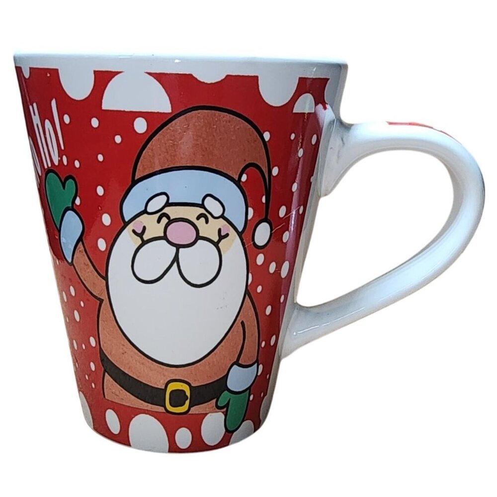 Christmas Holiday Seasons Waving Santa Claus Coffee Cup Mug Red White 10oz HoHoH